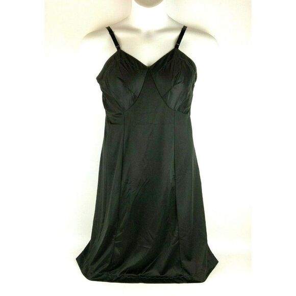 Sears Ladies Full Slip 36 Bust Black Nylon Silky Adjustable Straps Vintage - Picture 1 of 8